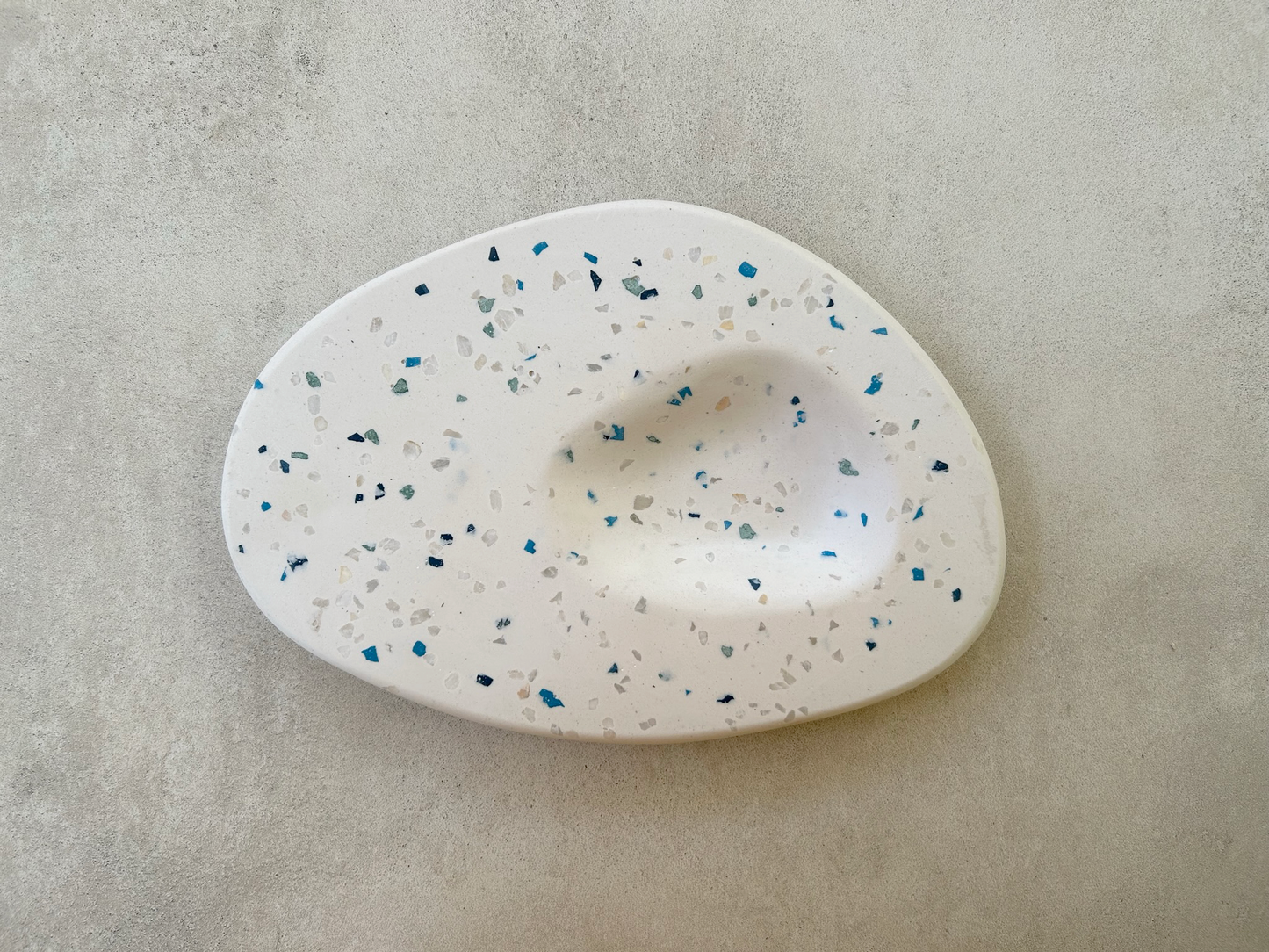 Dune Dip Platter, handmade with blue terrazzo, Eid Edit series. Plan view.