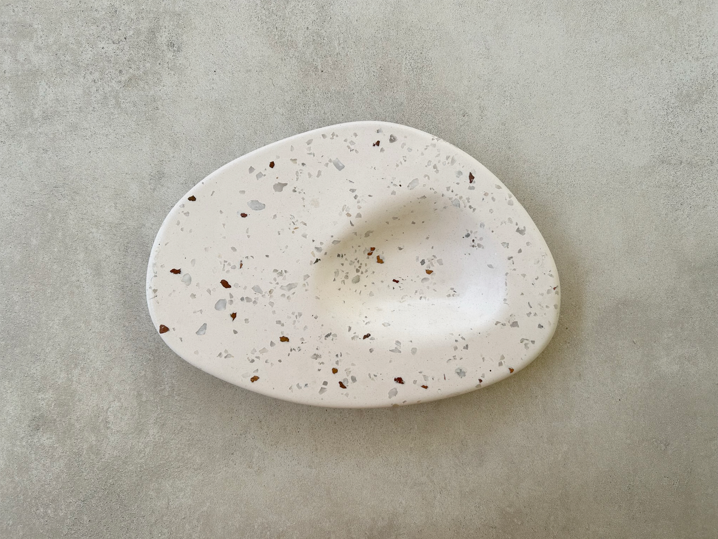 Dune Dip Platter, handmade with brown terrazzo, Eid Edit series. Plan view.