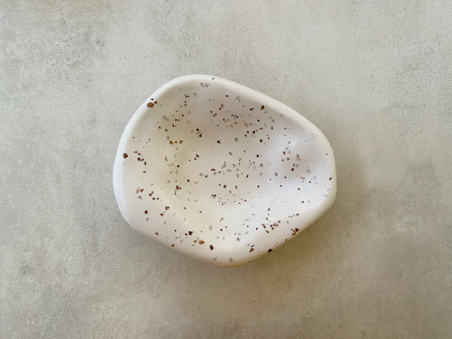 Dune Salad Bowl, handmade with brown terrazzo chips, Eid Edit series. Plan view.