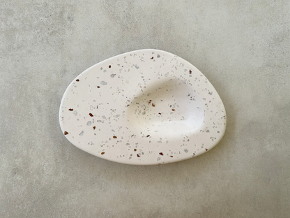 Dune Dip Platter, handmade with brown terrazzo, Eid Edit series. Plan view.