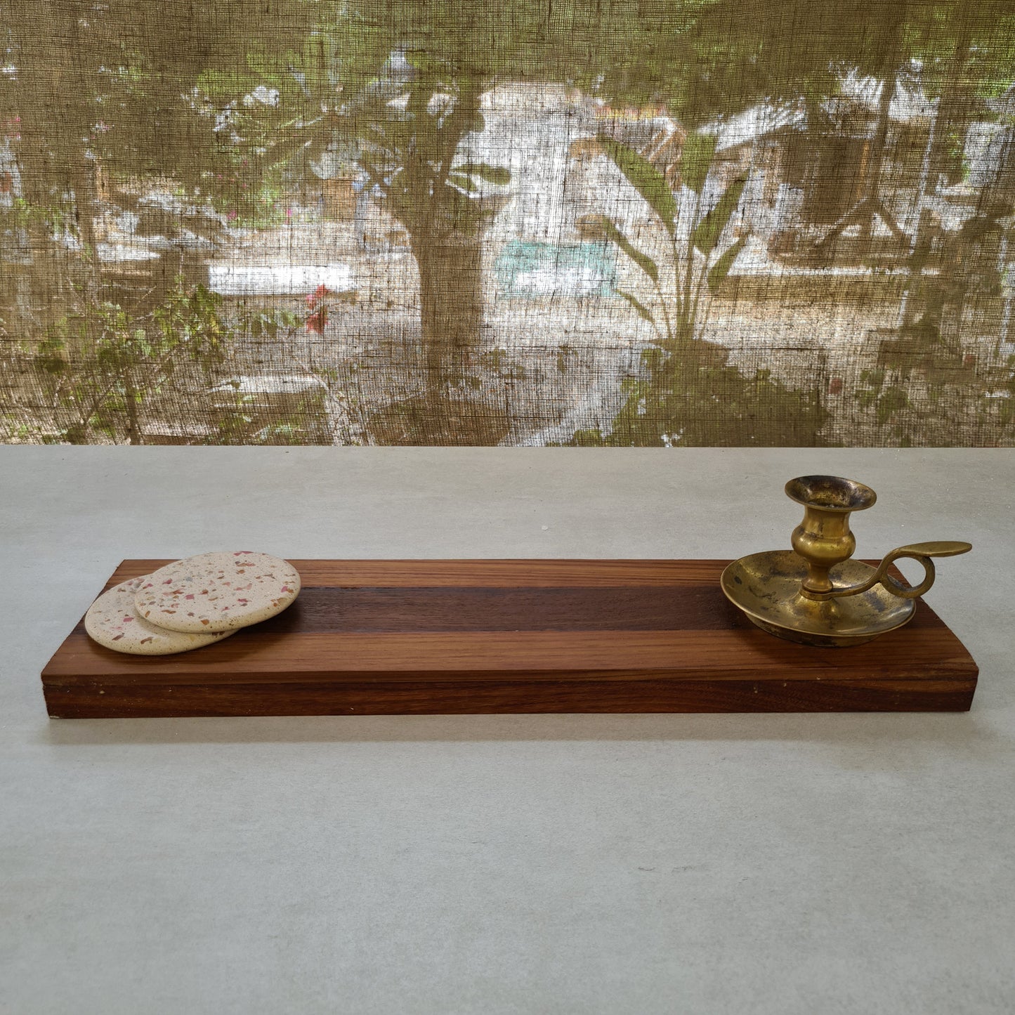 Handmade long platter made with wood and terrazzo. 4