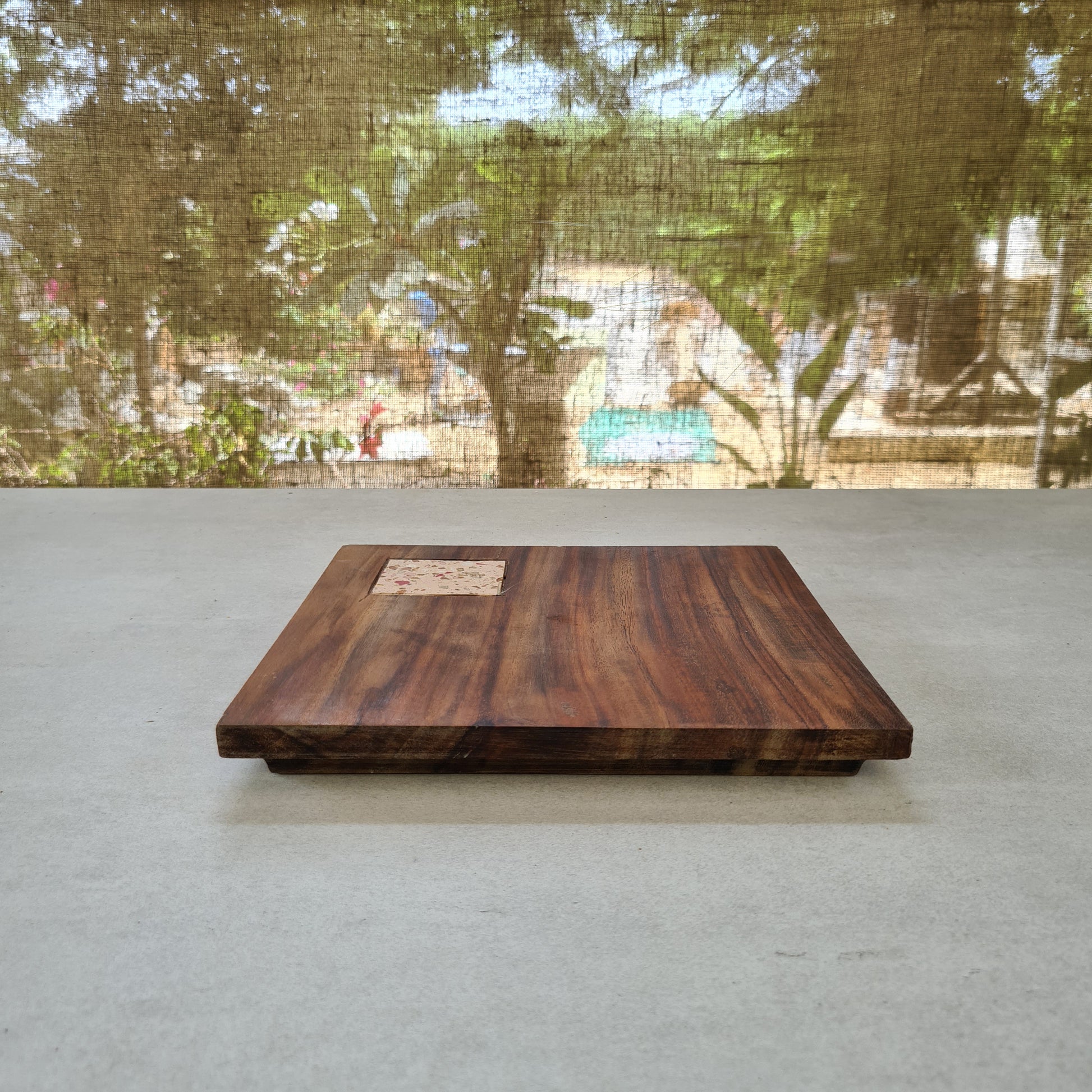 Handmade square platter made with wood and terrazzo. 2