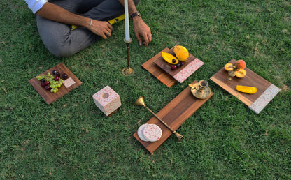 Our series of terrazzo + wood trays and platters.