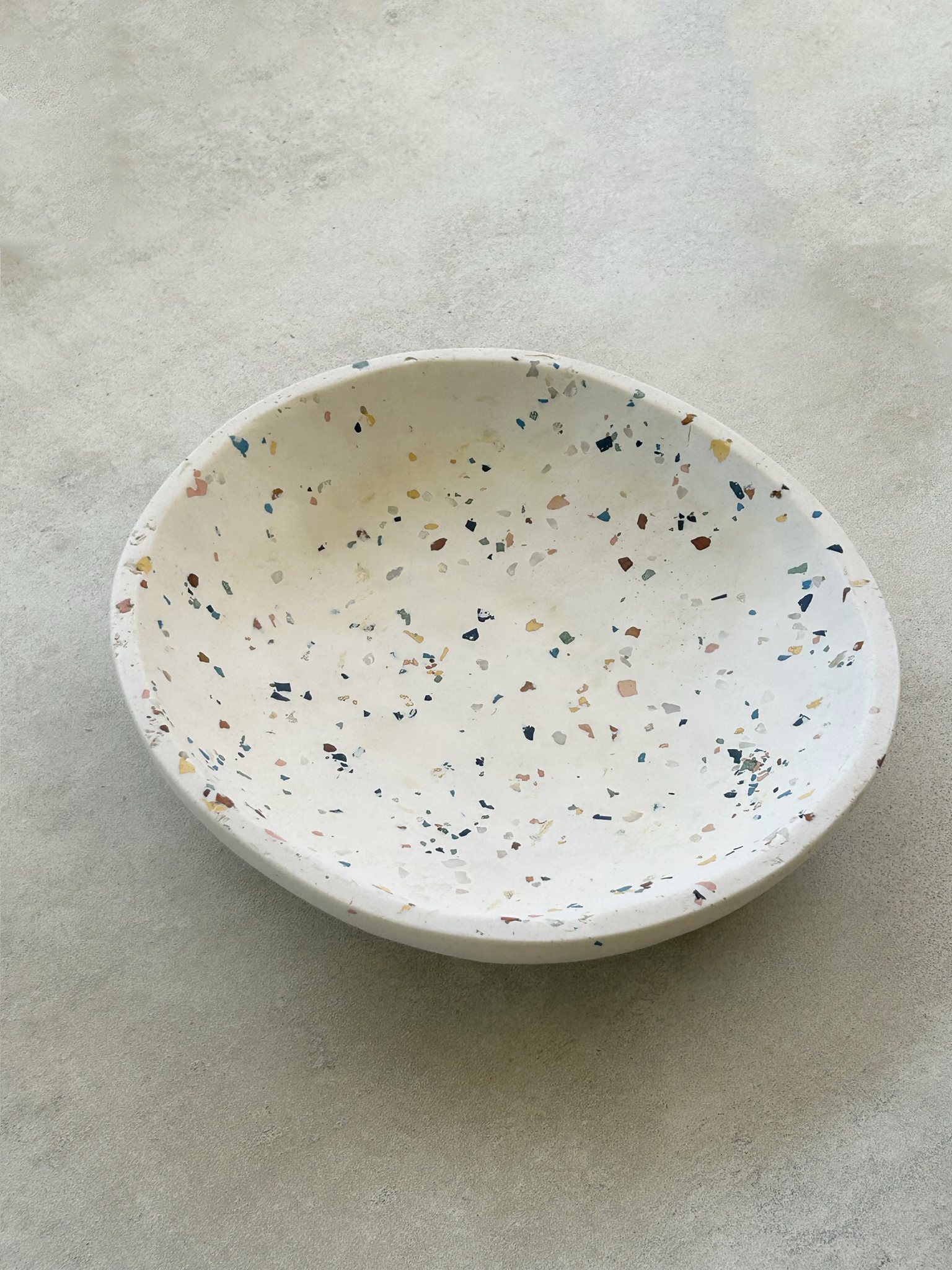 Ripple Salad Bowl hand made with blue, terracotta and teal terrazzo chips