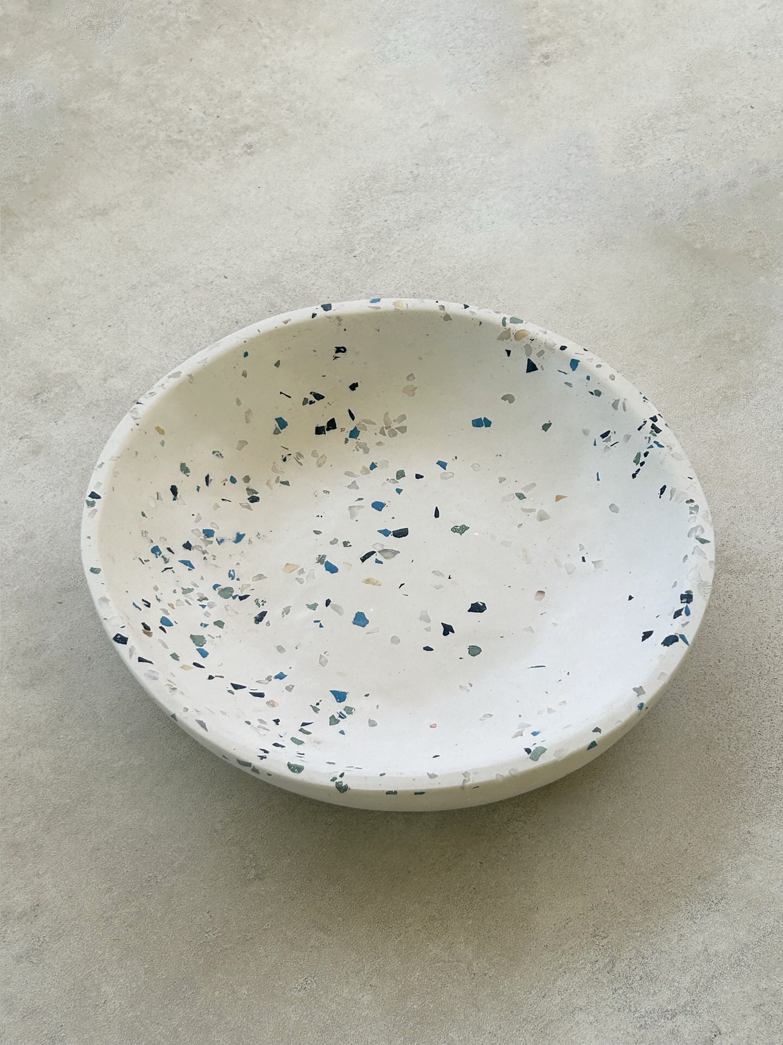Ripple Salad Bowl hand made with blue terrazzo chips.