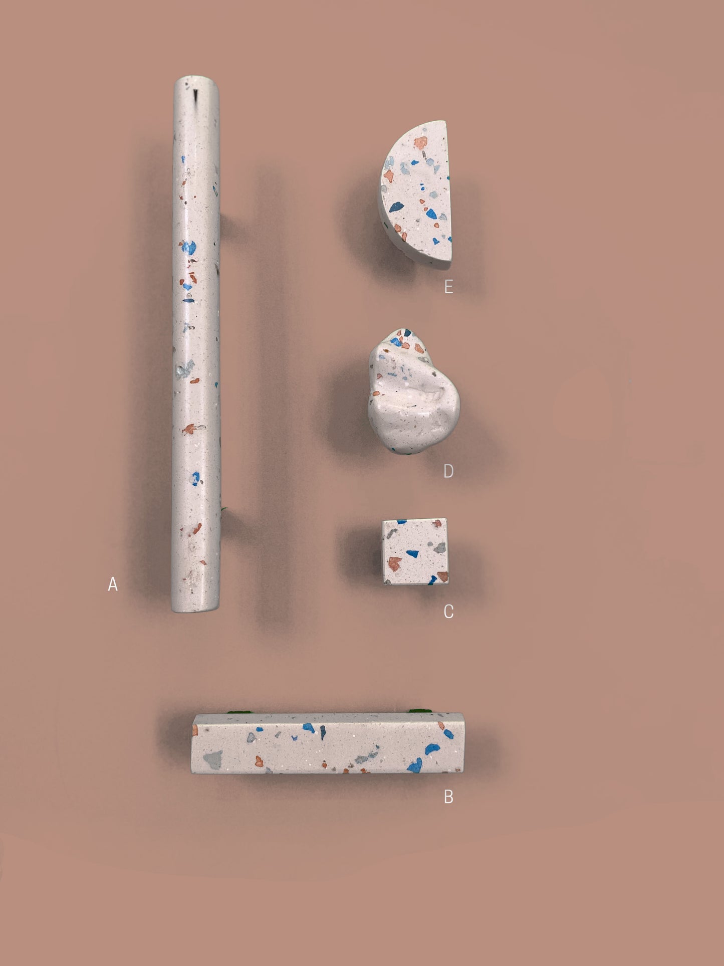 Series of handmade terrazzo and wood handles and knobs