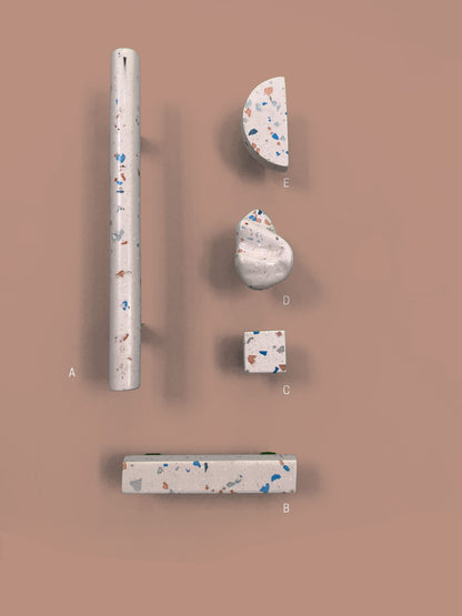Series of handmade terrazzo and wood handles and knobs