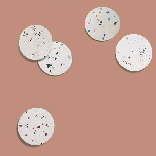 Set of handmade terrazzo coasters.