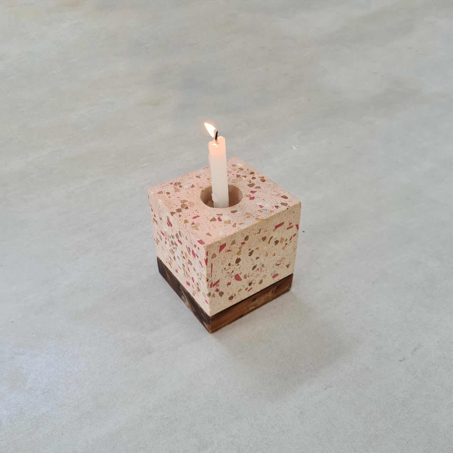 Terrazzo + Wood Cube Candlestand.