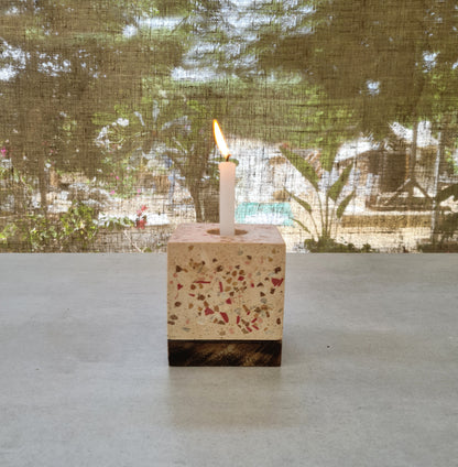 Terrazzo + Wood Cube Candlestand