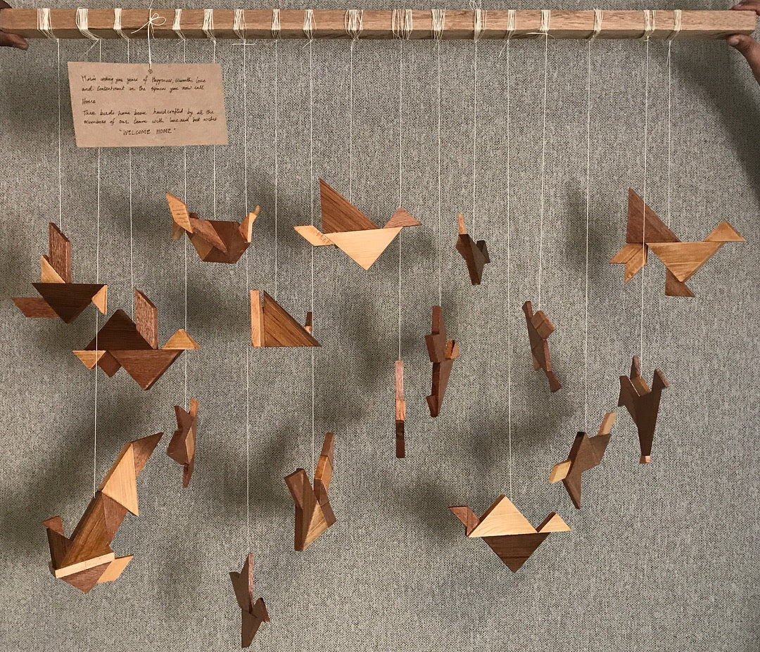 Wooden Parinday installation, made by hand.