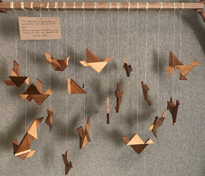Wooden Parinday installation, made by hand.